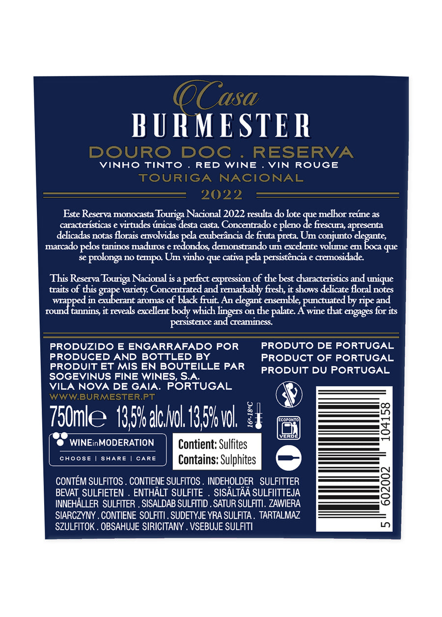 VINHO DOURO TINTO BURMESTER CASA TOURIGA NACIONAL 2022