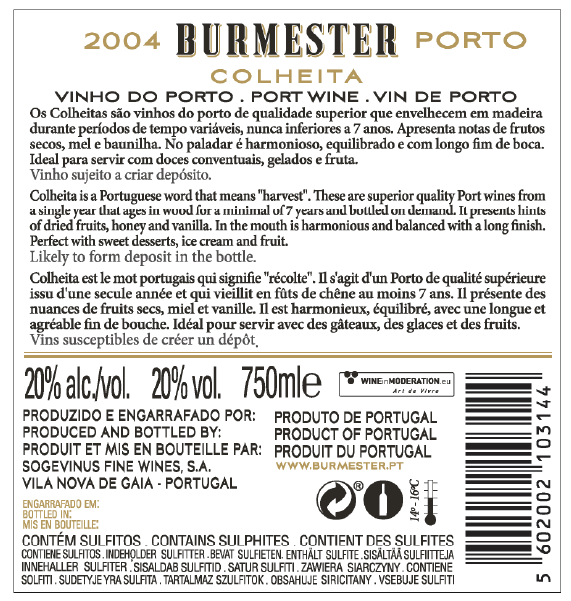 Vinho do Porto Burmester Colheita 2004 Tawny